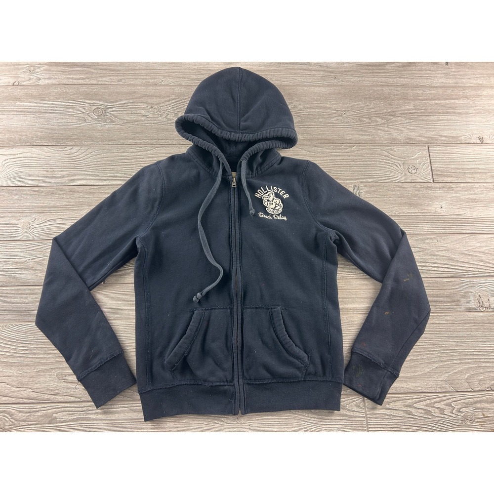 Hollister Navy Blue Beach Relay Graphic Full Zip Hoodie Sweatshirt Large Y2K